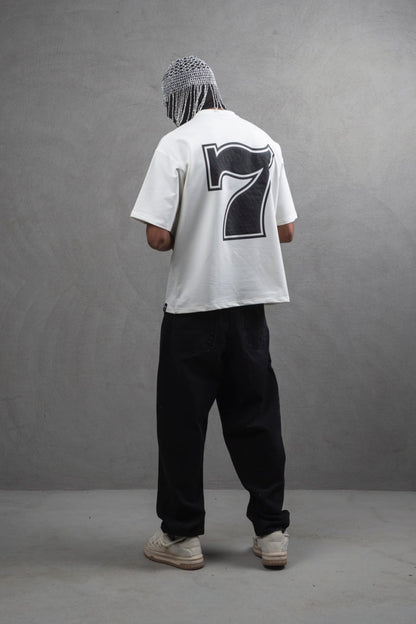 Oversize Cotton Tee - "777" Graphic Print Shirt Withinblack