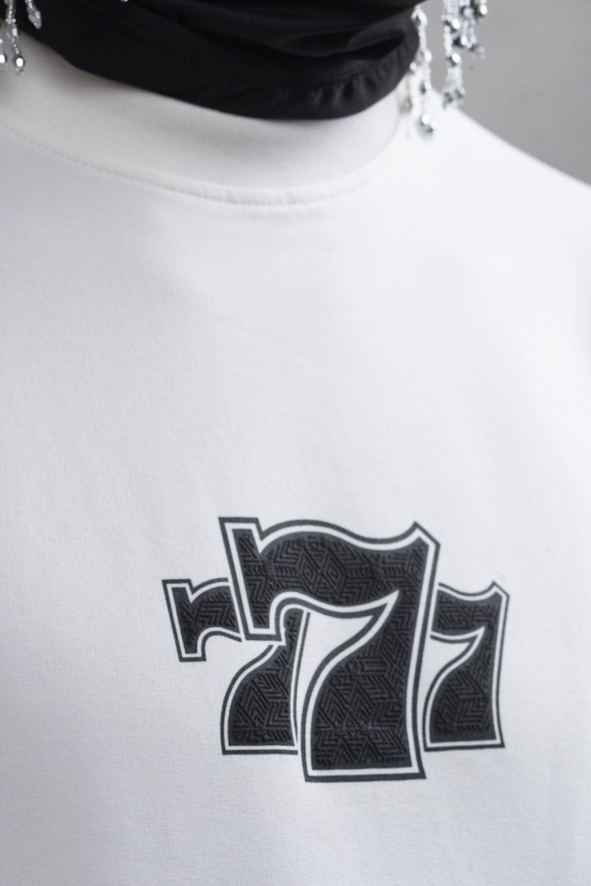 Oversize Cotton Tee - "777" Graphic Print Shirt Withinblack