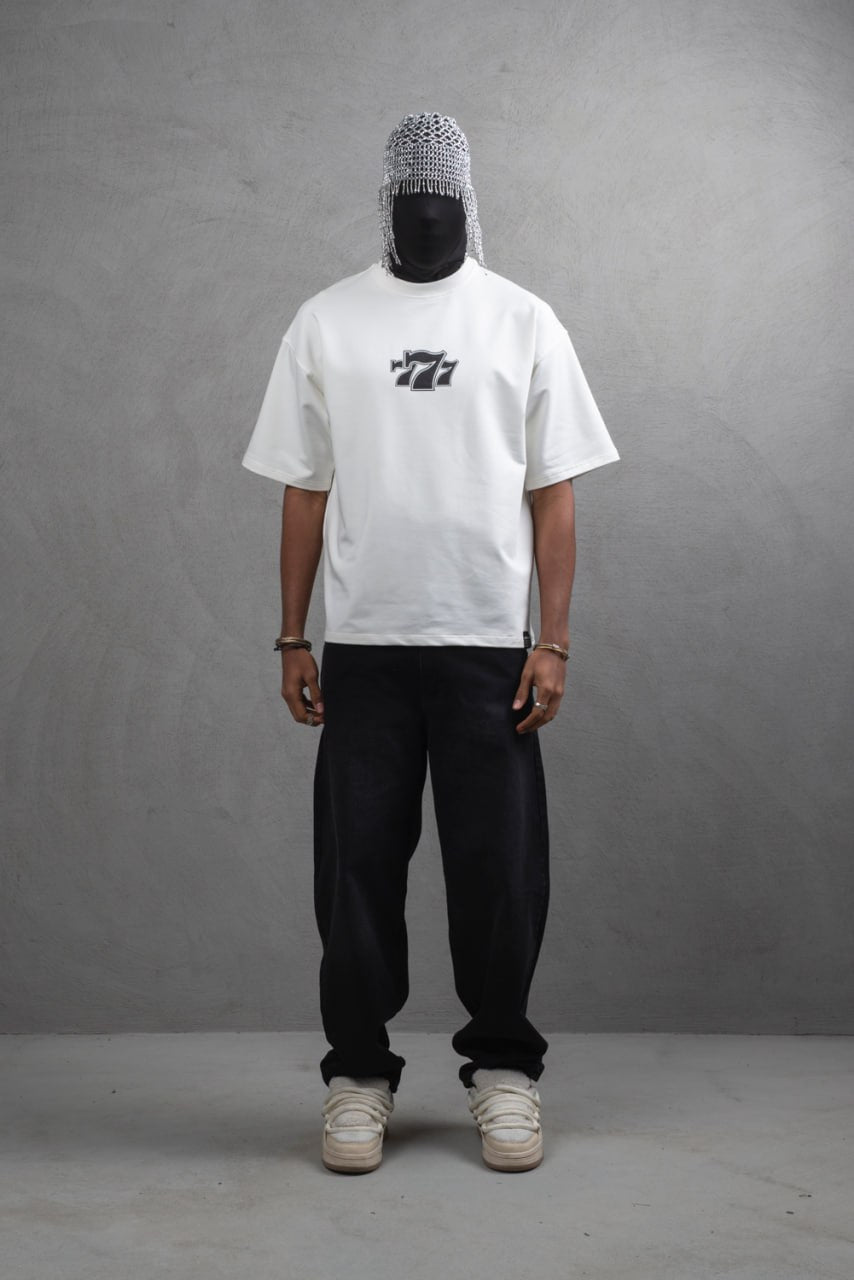 Oversize Cotton Tee - "777" Graphic Print Shirt Withinblack