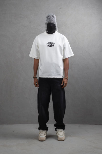 Oversize Cotton Tee - "777" Graphic Print Shirt Withinblack