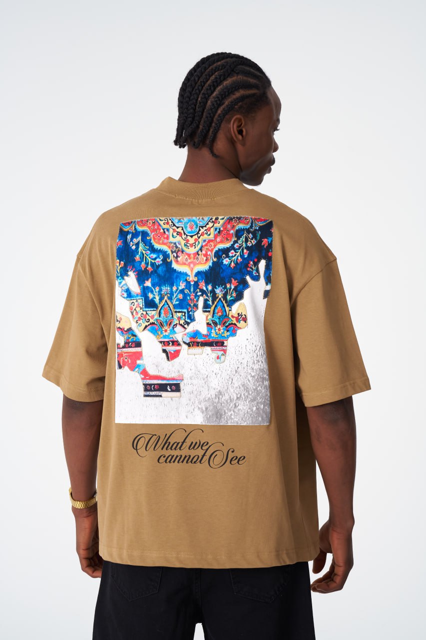 Oversize Cotton Tee / "AWARE" Dove Hands Symbolic Graphic Print Withinblack
