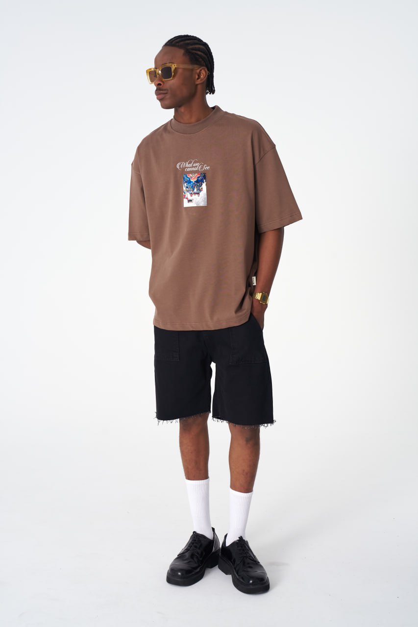 Oversize Cotton Tee / "AWARE" Dove Hands Symbolic Graphic Print Withinblack