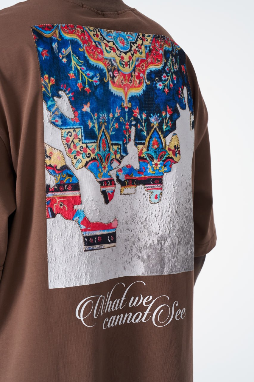 Oversize Cotton Tee / "AWARE" Dove Hands Symbolic Graphic Print Withinblack