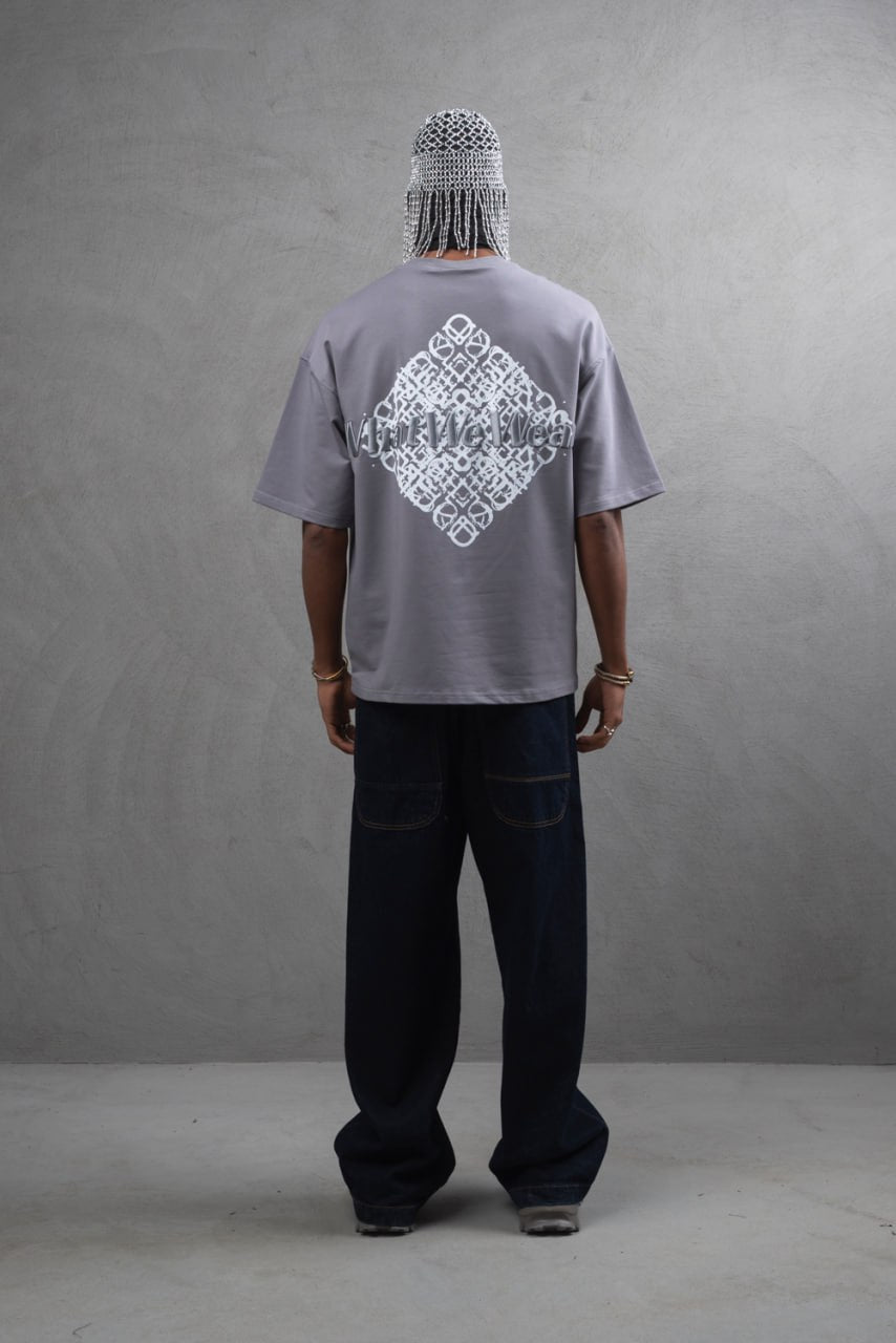 Oversize Cotton Tee - Abstract Diamond Graphic Print Withinblack