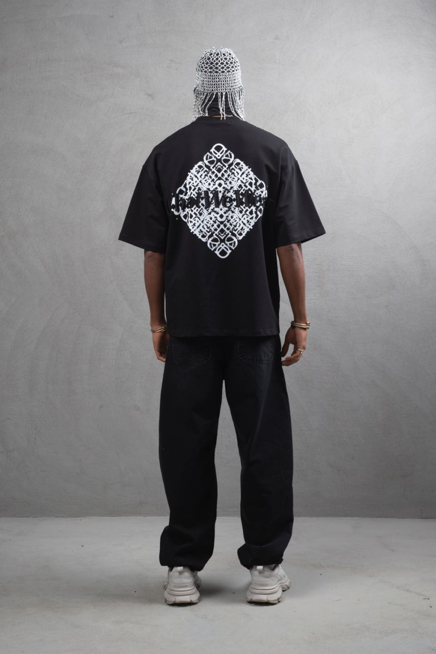 Oversize Cotton Tee - Abstract Diamond Graphic Print Withinblack