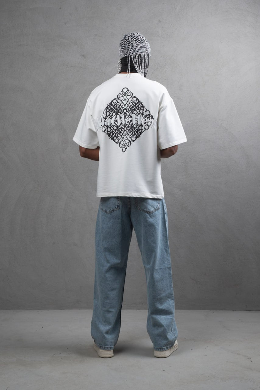 Oversize Cotton Tee - Abstract Diamond Graphic Print Withinblack