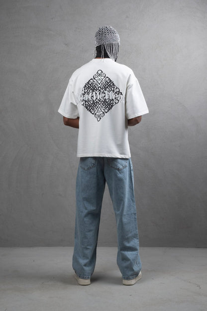 Oversize Cotton Tee - Abstract Diamond Graphic Print Withinblack