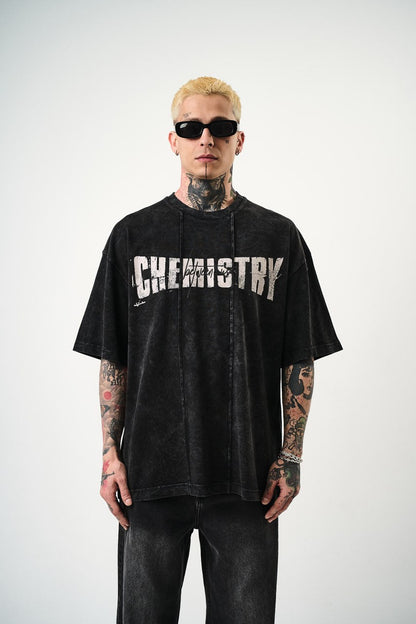 Oversize Cotton Tee - "Chemistry" Distressed Graphic Print Withinblack