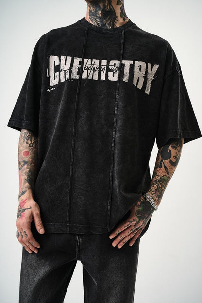 Oversize Cotton Tee - "Chemistry" Distressed Graphic Print Withinblack
