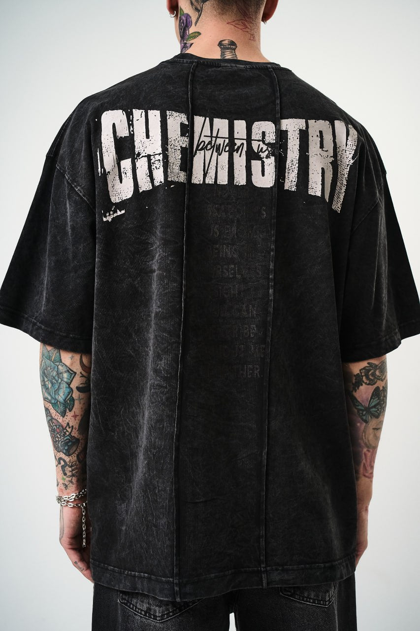 Oversize Cotton Tee - "Chemistry" Distressed Graphic Print Withinblack