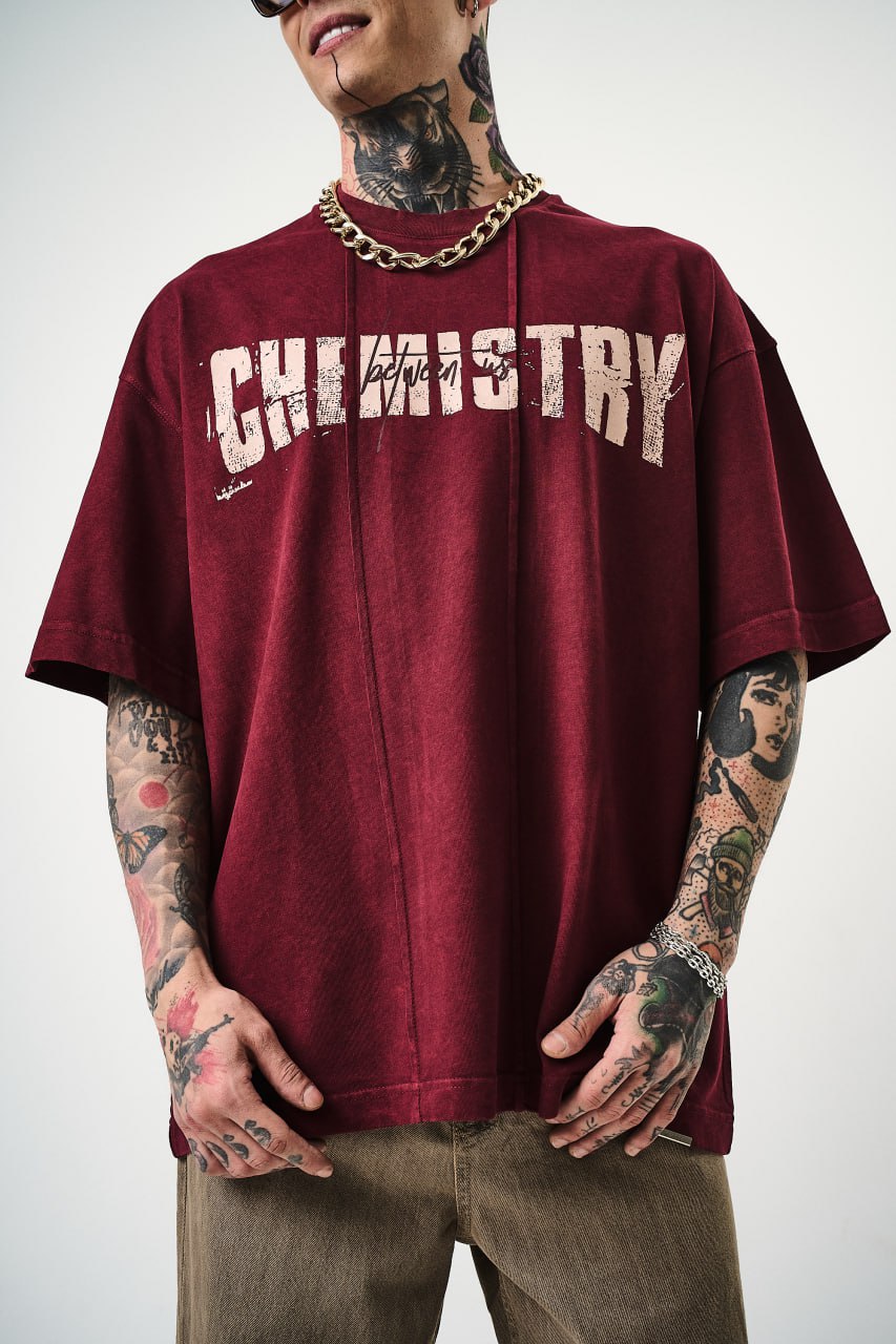 Oversize Cotton Tee - "Chemistry" Distressed Graphic Print Withinblack
