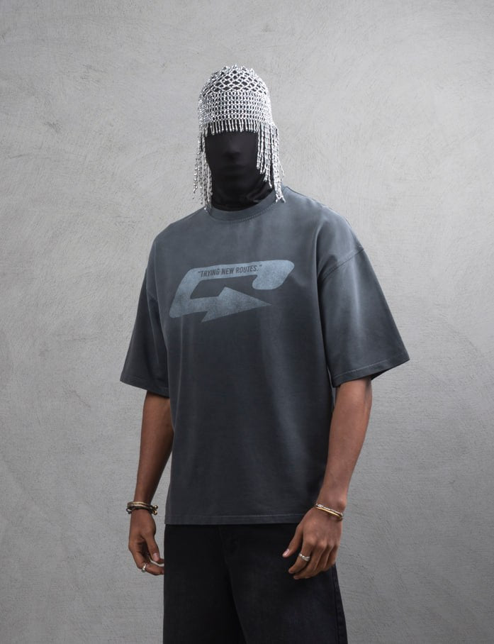 Oversize Cotton Tee – Creating New Roots Futuristic Print Withinblack