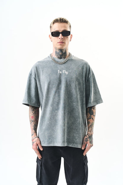 Oversize Cotton Tee - Crows and "To Fly" Graphic Print Withinblack