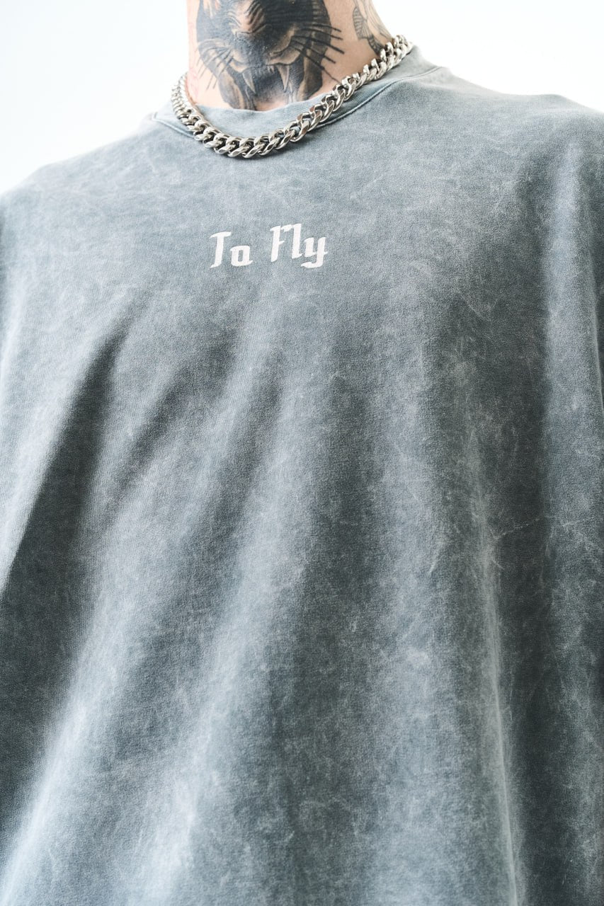 Oversize Cotton Tee - Crows and "To Fly" Graphic Print Withinblack