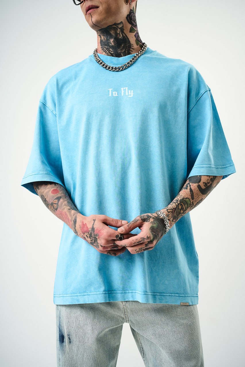 Oversize Cotton Tee - Crows and "To Fly" Graphic Print Withinblack