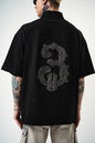 Oversize Cotton Tee - Half-Zip High Neck Chain Graphic Shirt Withinblack