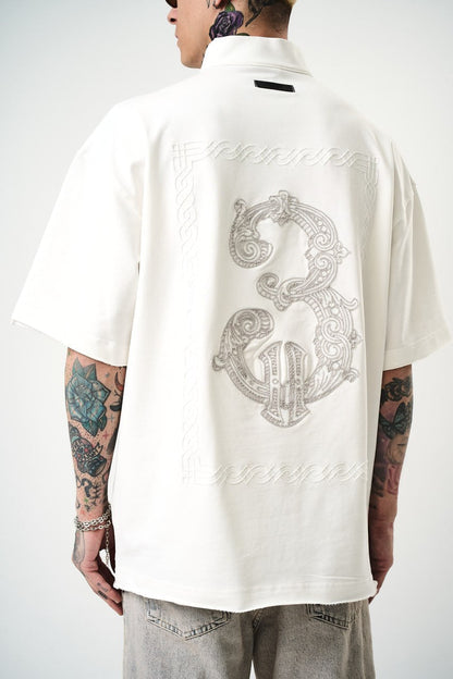 Oversize Cotton Tee - Half-Zip High Neck Chain Graphic Shirt Withinblack