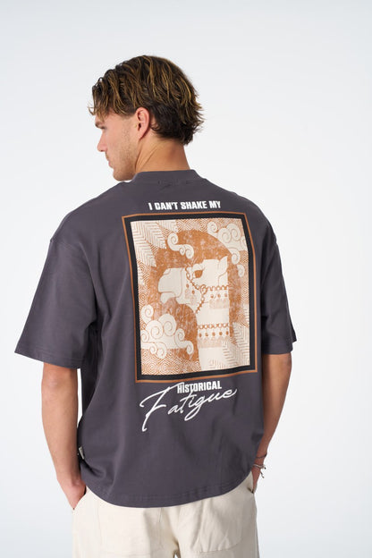 Oversize Cotton Tee / "Historical Fatigue" Framed Scene Graphic Print Withinblack