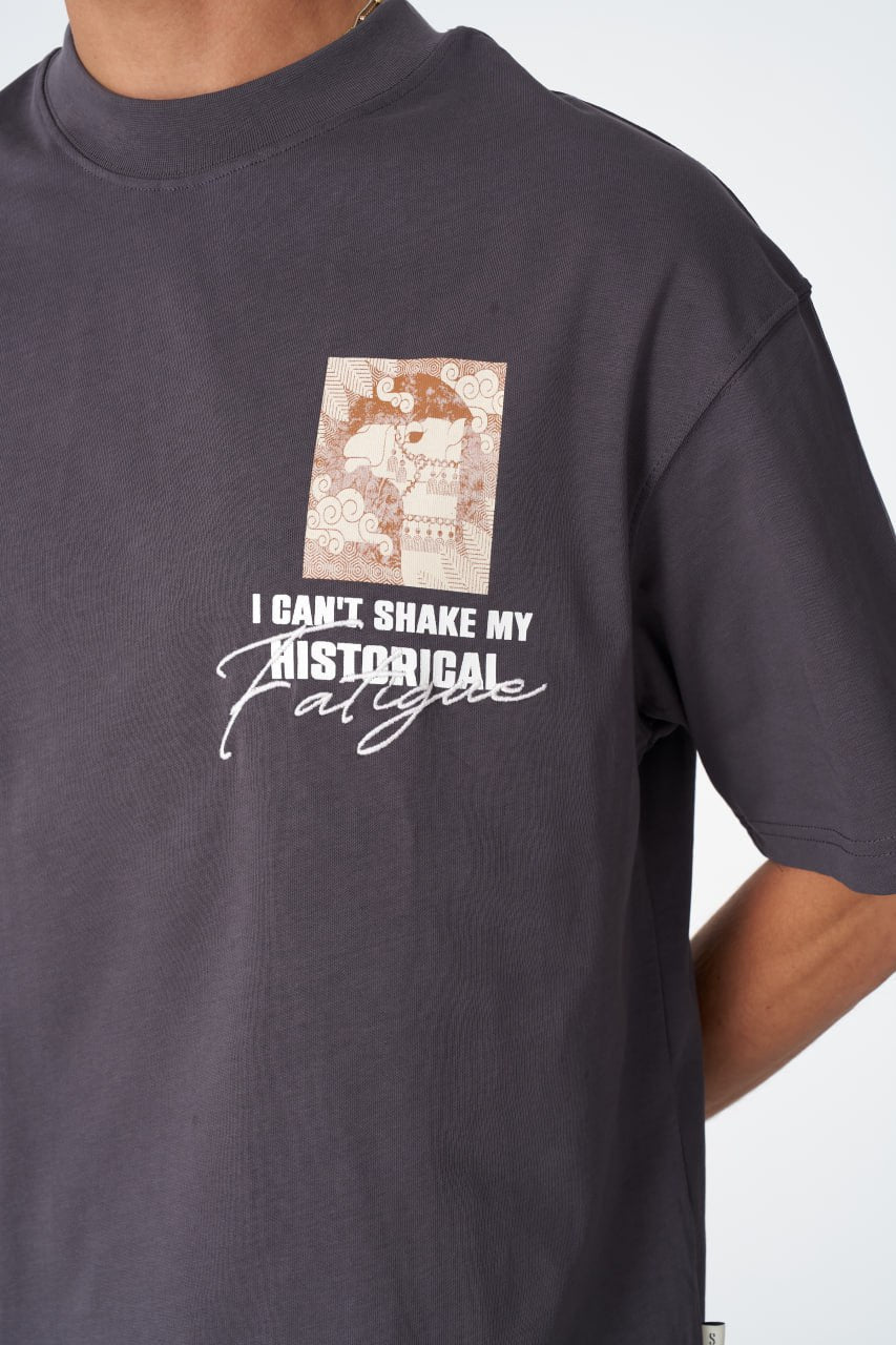 Oversize Cotton Tee / "Historical Fatigue" Framed Scene Graphic Print Withinblack
