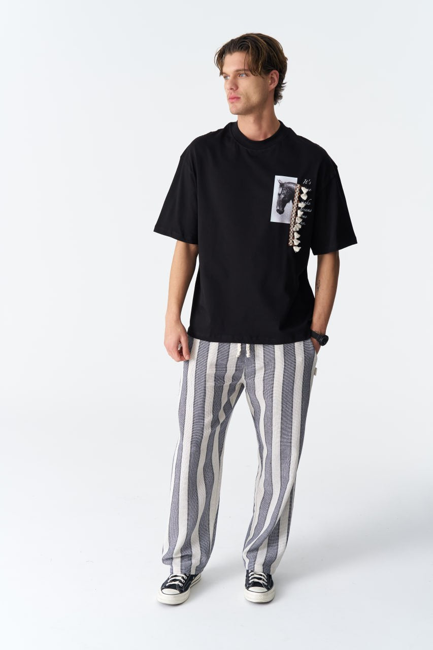 Horse Tassel Graphic Oversize Cotton Tee Withinblack