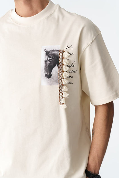 Horse Tassel Graphic Oversize Cotton Tee Withinblack