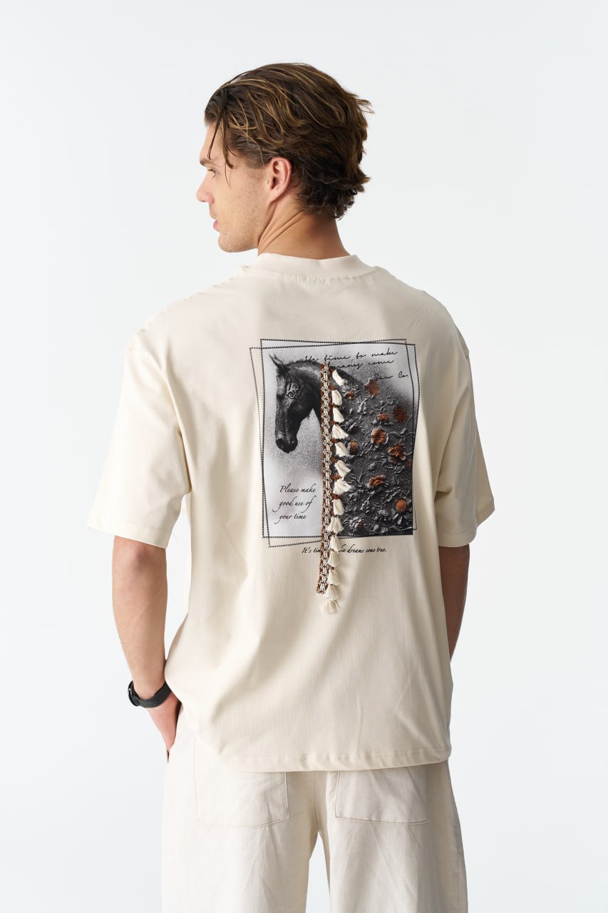 Horse Tassel Graphic Oversize Cotton Tee Withinblack