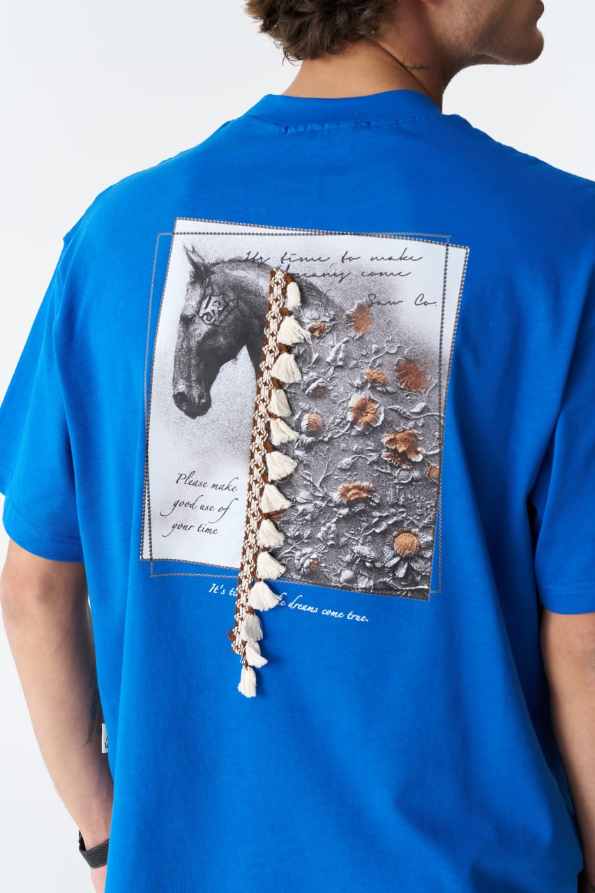 Horse Tassel Graphic Oversize Cotton Tee Withinblack