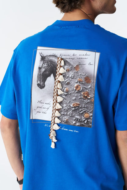 Horse Tassel Graphic Oversize Cotton Tee Withinblack