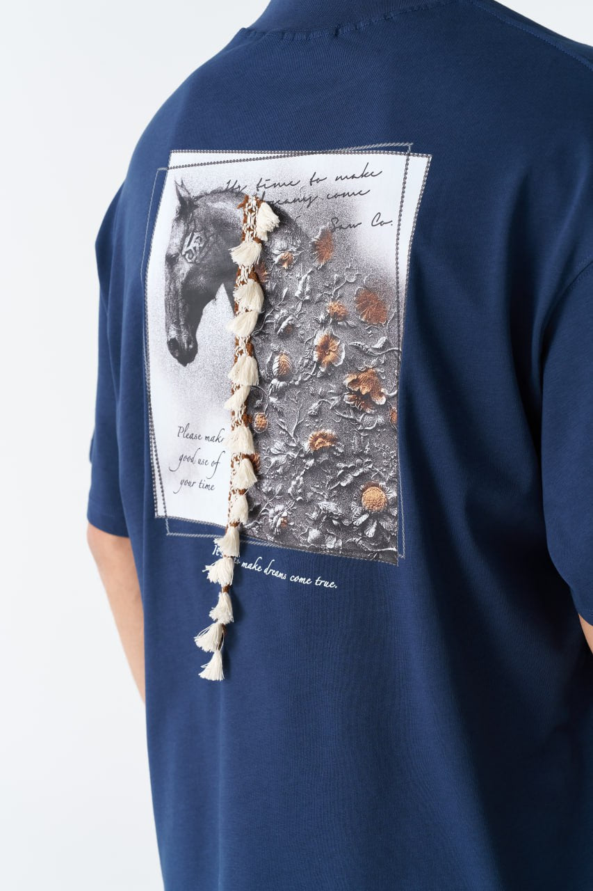 Horse Tassel Graphic Oversize Cotton Tee Withinblack