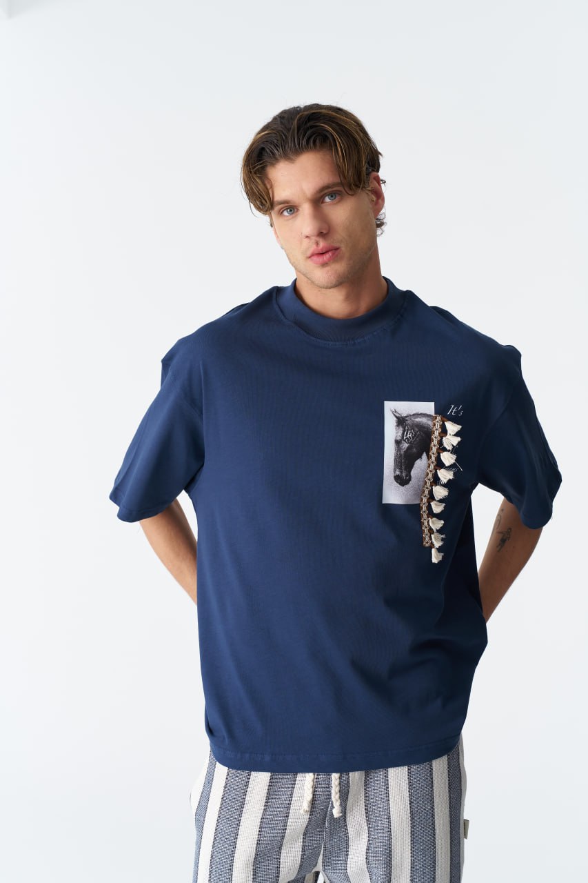 Horse Tassel Graphic Oversize Cotton Tee Withinblack