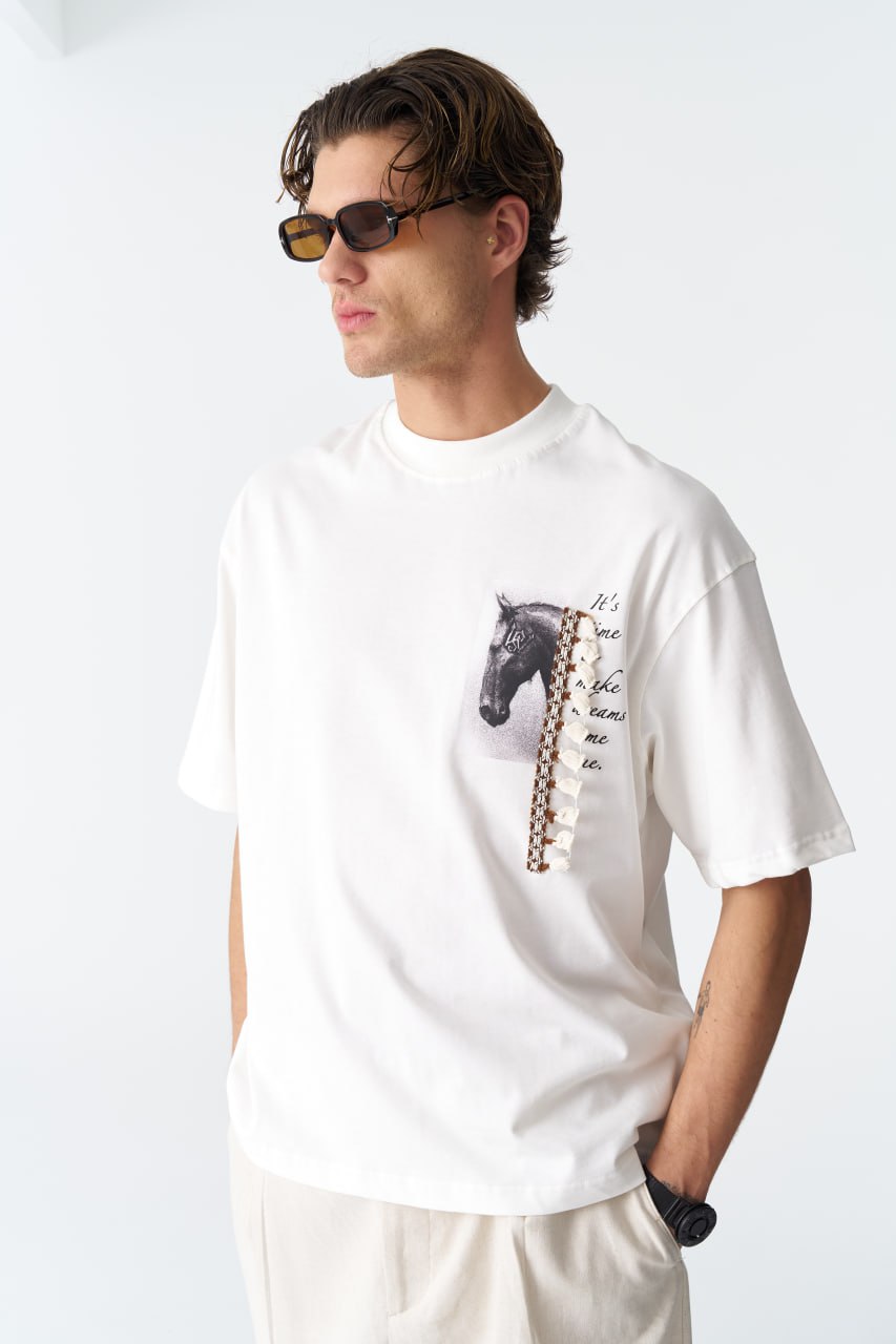 Horse Tassel Graphic Oversize Cotton Tee Withinblack