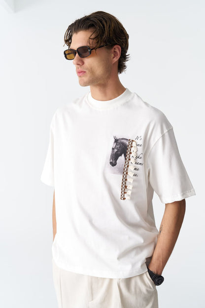 Horse Tassel Graphic Oversize Cotton Tee Withinblack