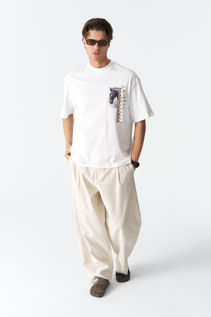 Horse Tassel Graphic Oversize Cotton Tee Withinblack