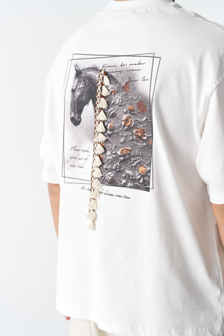 Horse Tassel Graphic Oversize Cotton Tee Withinblack