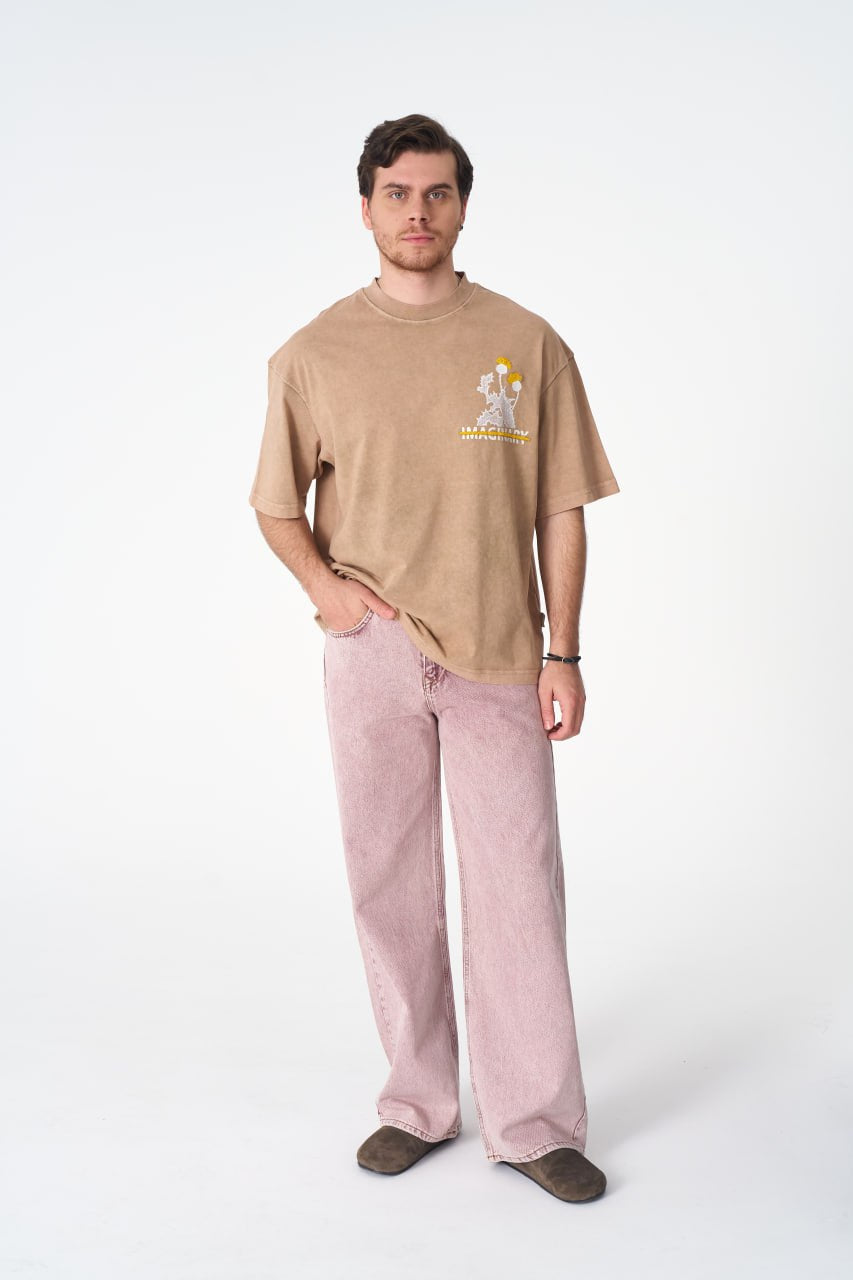 Oversize Cotton Tee - "IMAGINARY" Plant Graphic Print with Embroidery Withinblack