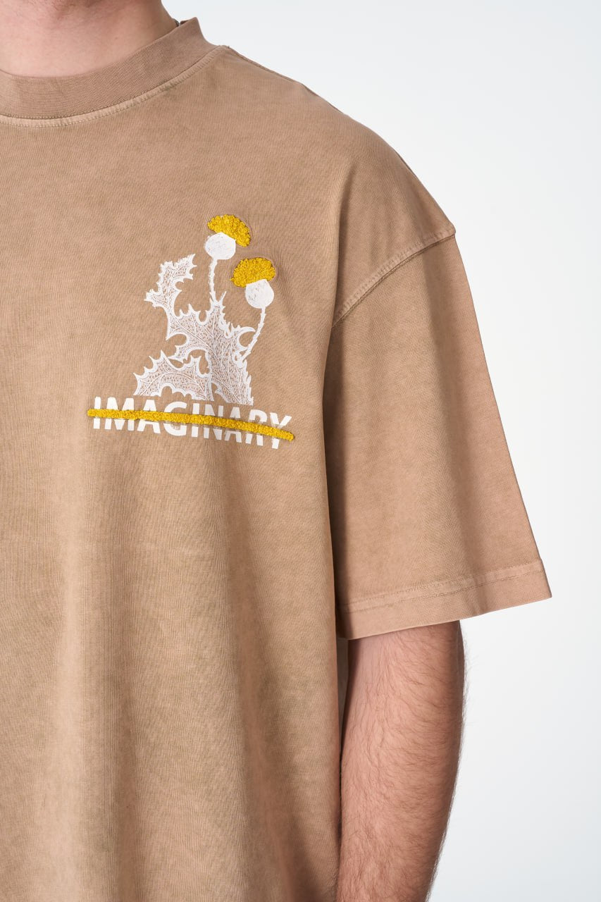 Oversize Cotton Tee - "IMAGINARY" Plant Graphic Print with Embroidery Withinblack