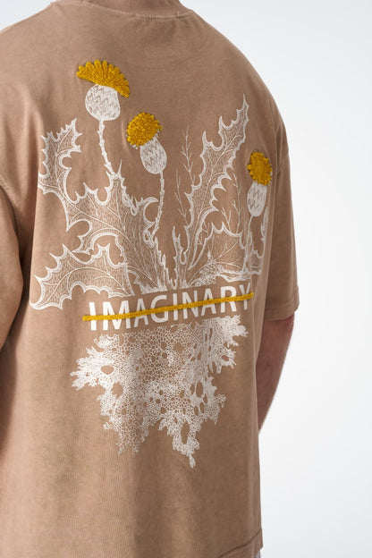 Oversize Cotton Tee - "IMAGINARY" Plant Graphic Print with Embroidery Withinblack