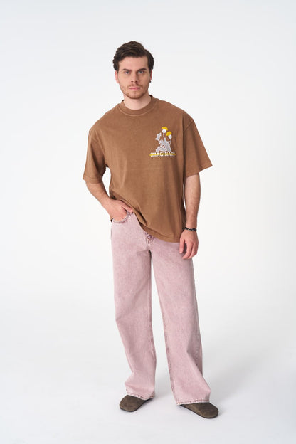 Oversize Cotton Tee - "IMAGINARY" Plant Graphic Print with Embroidery Withinblack