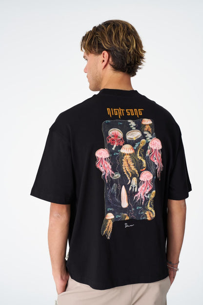 Night Song Jellyfish Graphic Oversize Cotton Tee Withinblack