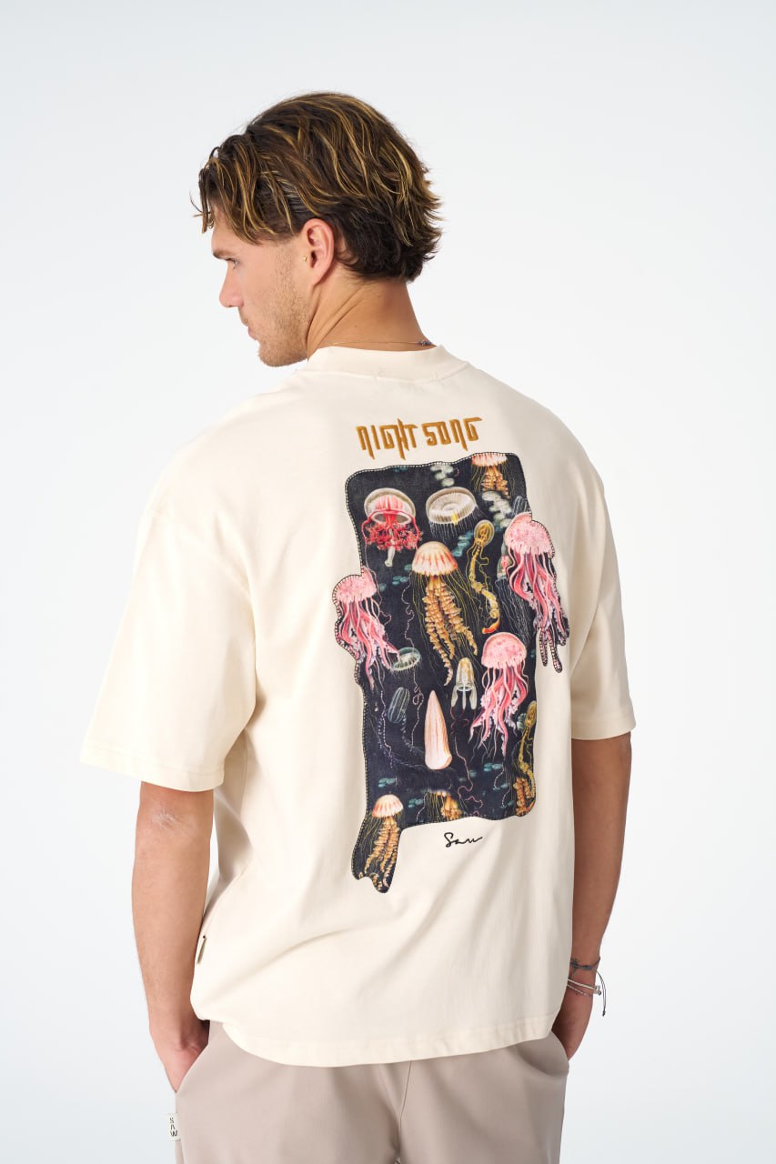 Night Song Jellyfish Graphic Oversize Cotton Tee Withinblack