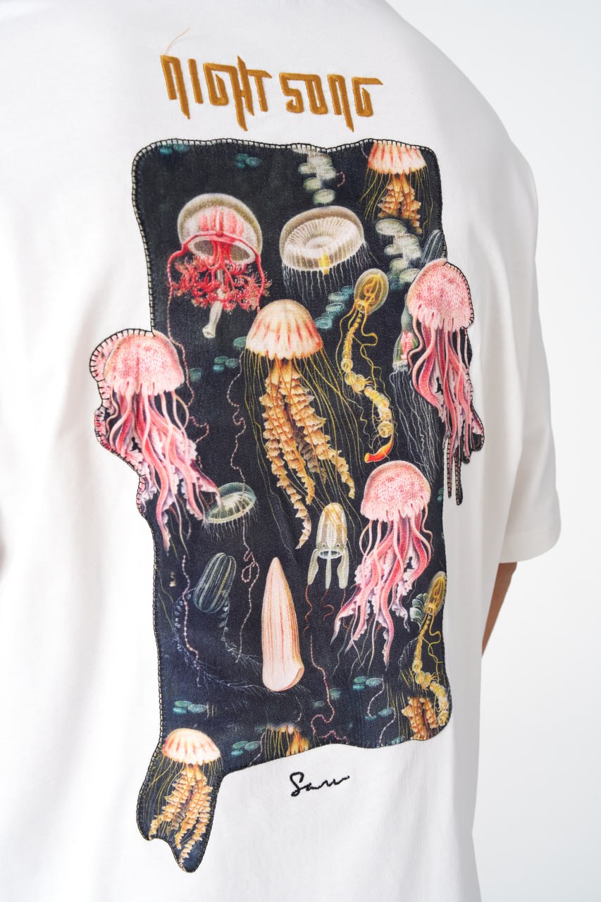 Night Song Jellyfish Graphic Oversize Cotton Tee Withinblack