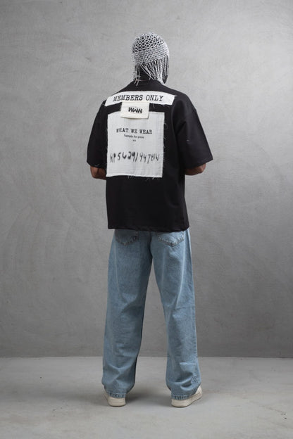 Oversize Cotton Tee - Layered Patch "What We Wear" Shirt Withinblack