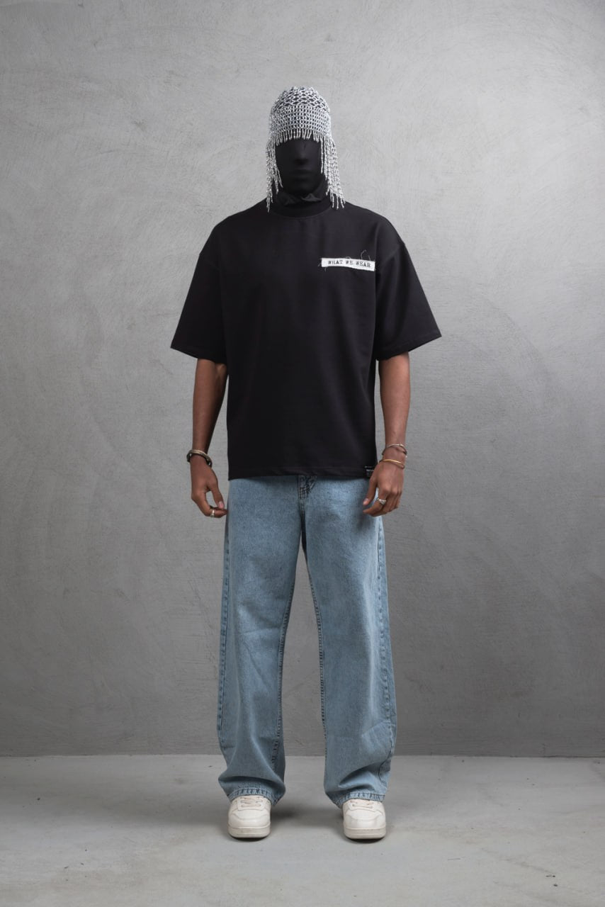 Oversize Cotton Tee - Layered Patch "What We Wear" Shirt Withinblack