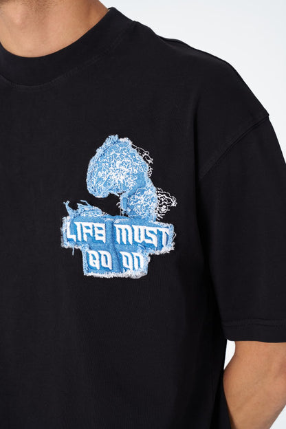 Oversize Cotton Tee - "Life Must Go On" Patch & Plant Graphic Withinblack