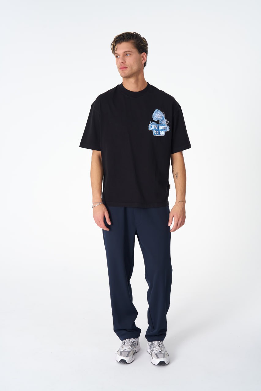 Oversize Cotton Tee - "Life Must Go On" Patch & Plant Graphic Withinblack
