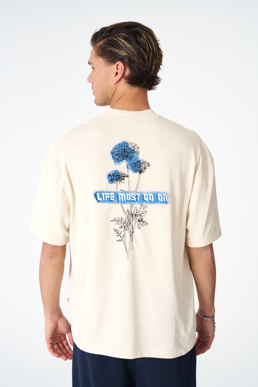 Oversize Cotton Tee - "Life Must Go On" Patch & Plant Graphic Withinblack