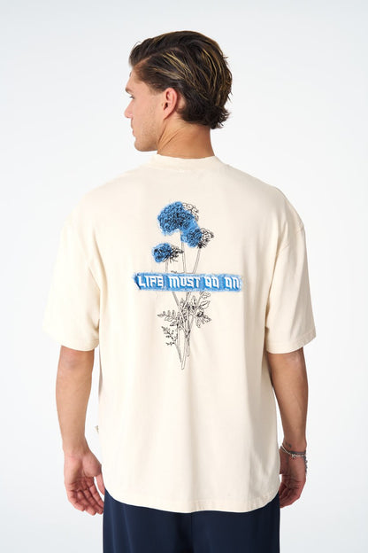 Oversize Cotton Tee - "Life Must Go On" Patch & Plant Graphic Withinblack