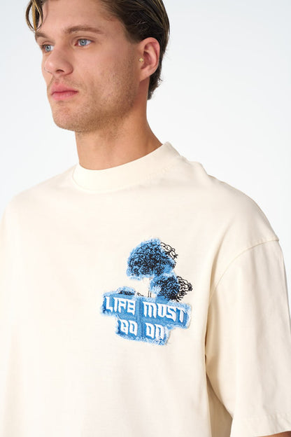 Oversize Cotton Tee - "Life Must Go On" Patch & Plant Graphic Withinblack