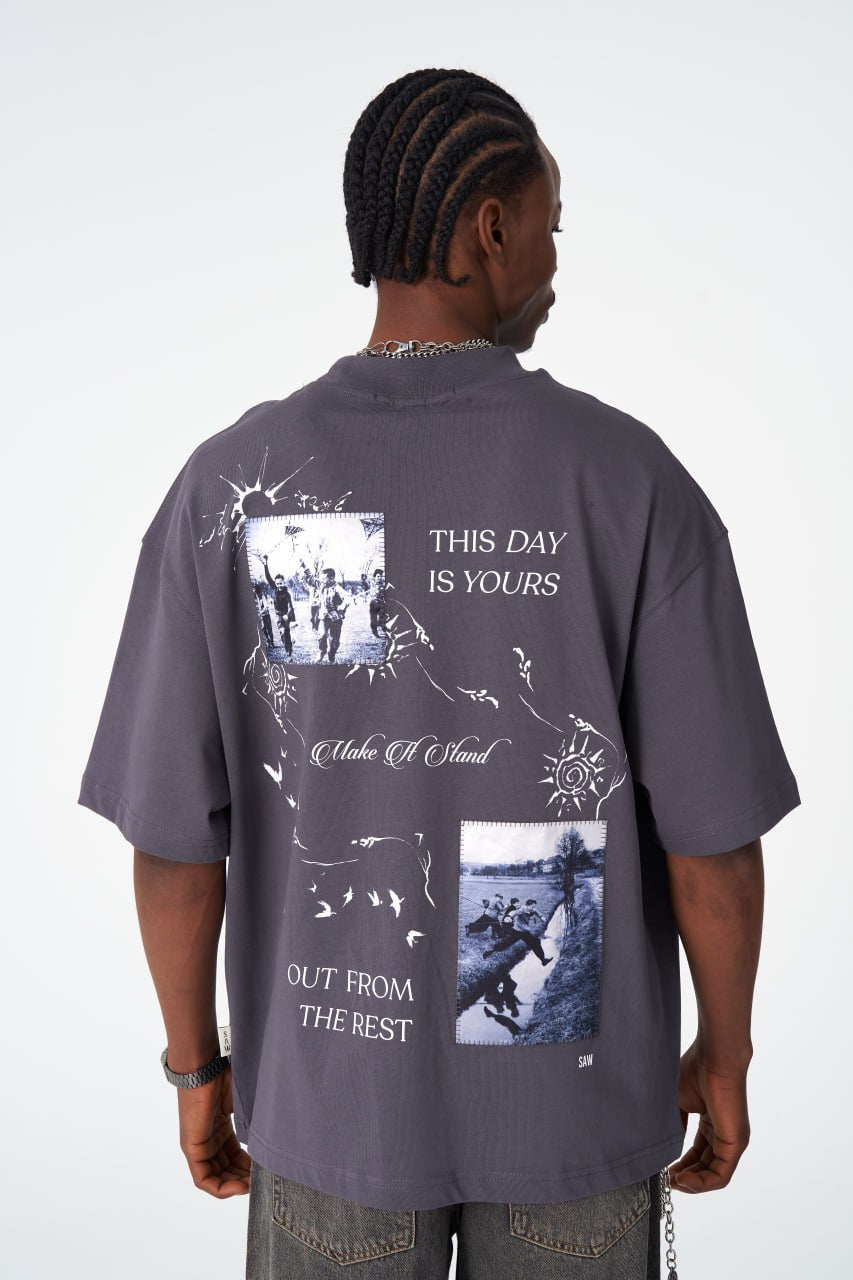 Oversize Cotton Tee / "Make A Stand" Photographic Graphic Print Withinblack