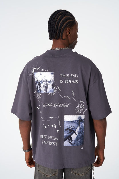 Oversize Cotton Tee / "Make A Stand" Photographic Graphic Print Withinblack